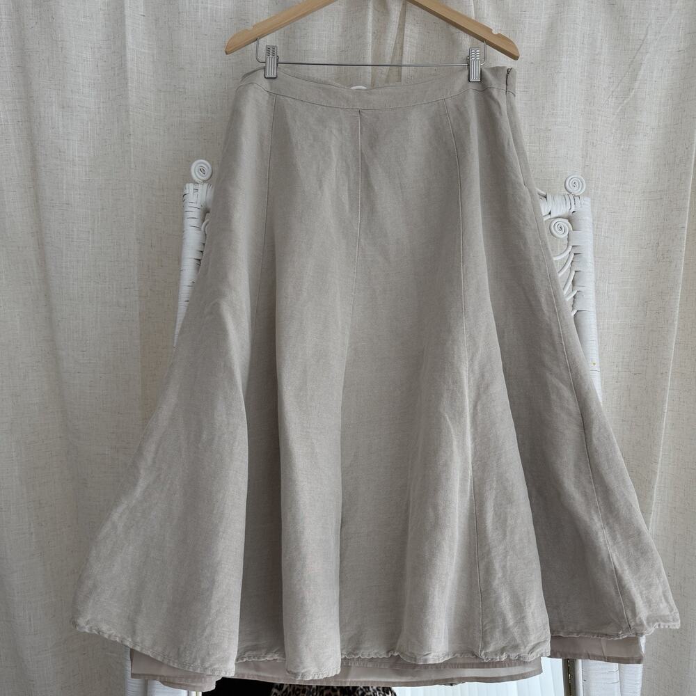 Vintage Covington Skirt 16 Beige Linen Blend A Line Flared Minimalist Cottage